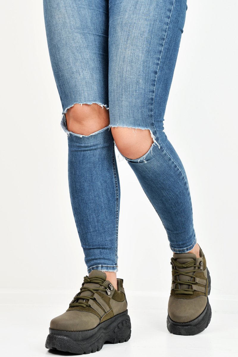 Khaki Two Tone Extreme Sole Chunky Trainers - Miara-Trainers