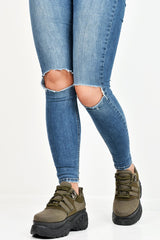 Khaki Two Tone Extreme Sole Chunky Trainers - Miara-Trainers