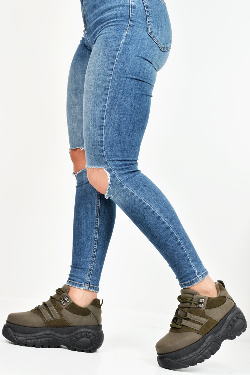 Khaki Two Tone Extreme Sole Chunky Trainers - Miara-Trainers