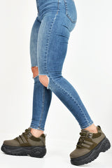 Khaki Two Tone Extreme Sole Chunky Trainers - Miara-Trainers