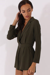 Khaki Utility Belted Playsuit - Charlee-Playsuits