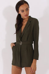 Khaki Utility Belted Playsuit - Charlee-Playsuits