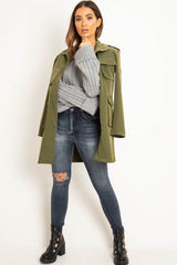 Khaki Utility Belted Zip Front Shirt Dress - Meliyah-Dresses