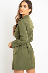 Khaki Utility Belted Zip Front Shirt Dress - Meliyah-Dresses