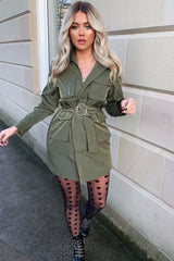 Khaki Utility Belted Zip Front Shirt Dress - Meliyah-Dresses