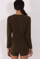 Khaki Utility Plunge Playsuit - Bethan-Playsuits