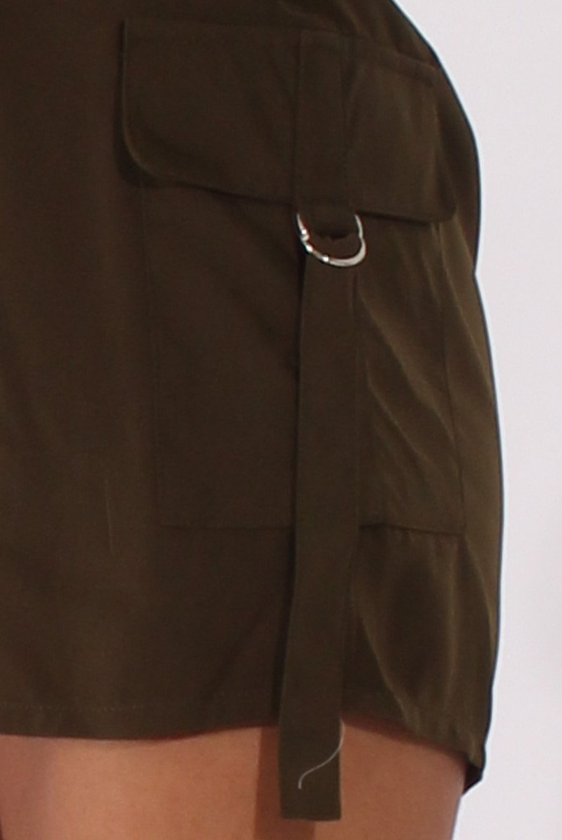 Khaki Utility Plunge Playsuit - Bethan-Playsuits