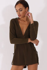 Khaki Utility Plunge Playsuit - Bethan-Playsuits
