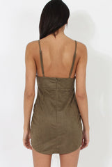 Khaki V Plunge Bodycon Mini Dress - Gwen-Dresses
