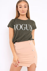 Khaki Vogue Slogan Top - Birda-Tops