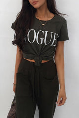 Khaki Vogue Slogan Top - Birda-Tops