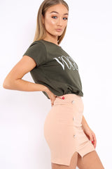 Khaki Vogue Slogan Top - Birda-Tops