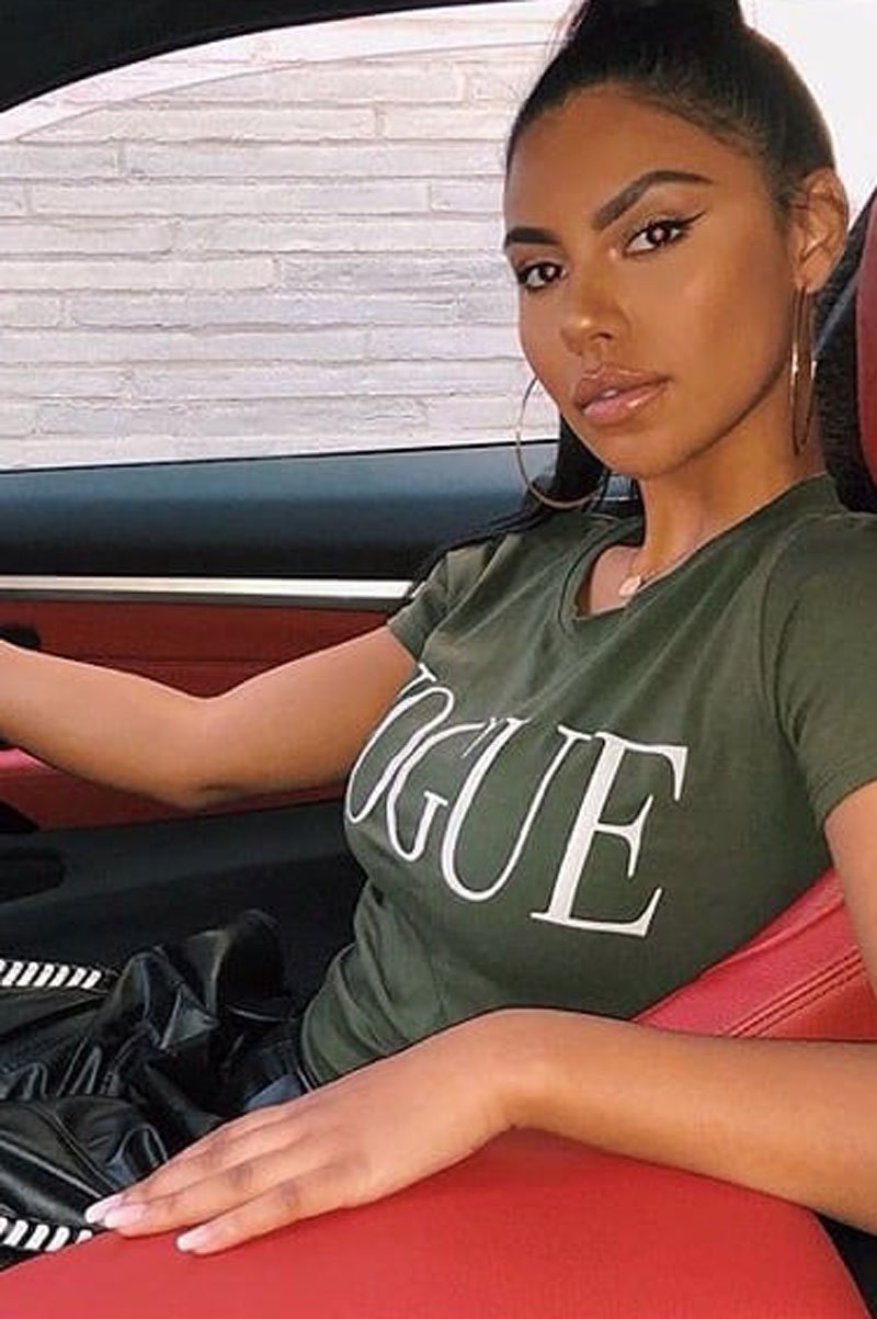 Khaki Vogue Slogan Top - Birda-Tops