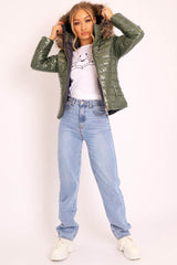 Khaki Wet Look Puffer Coat - Soph-Coats