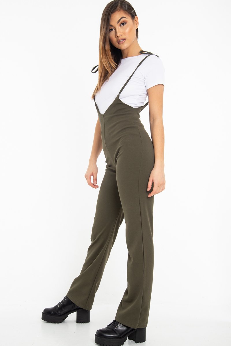 Khaki White T-Shirt Underlay Scoop Jumpsuit - Fern-Jumpsuits