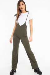 Khaki White T-Shirt Underlay Scoop Jumpsuit - Fern-Jumpsuits