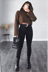 Khaki Wide Rib Roll Neck Jumper - Joyanna-Jumper