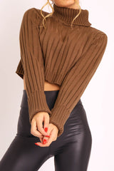 Khaki Wide Rib Roll Neck Jumper - Joyanna-Jumper