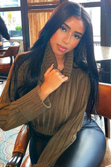 Khaki Wide Rib Roll Neck Jumper - Joyanna-Jumper