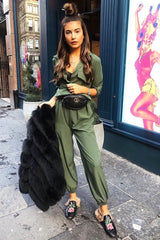 Khaki Woven Button Down Boiler Jumpsuit - Janise-Jumpsuits