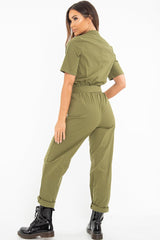 Khaki Woven Button Front Belted Jumpsuit - Suzanna-Jumpsuits