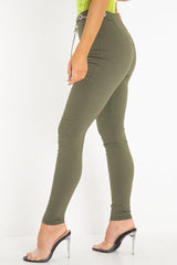 Khaki Woven Chain Front Tailored Trousers - Cyndi-Trousers