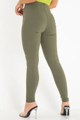 Khaki Woven Chain Front Tailored Trousers - Cyndi-Trousers