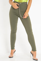 Khaki Woven Chain Front Tailored Trousers - Cyndi-Trousers