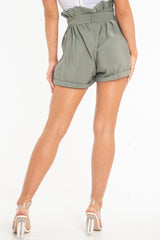 Khaki Woven O Ring Paperbag Waist Shorts - Carmin-Shorts