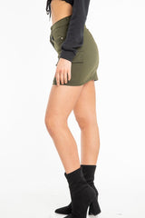 Khaki Woven Utility Pocket Mini Skirt - Alexa-Skirts