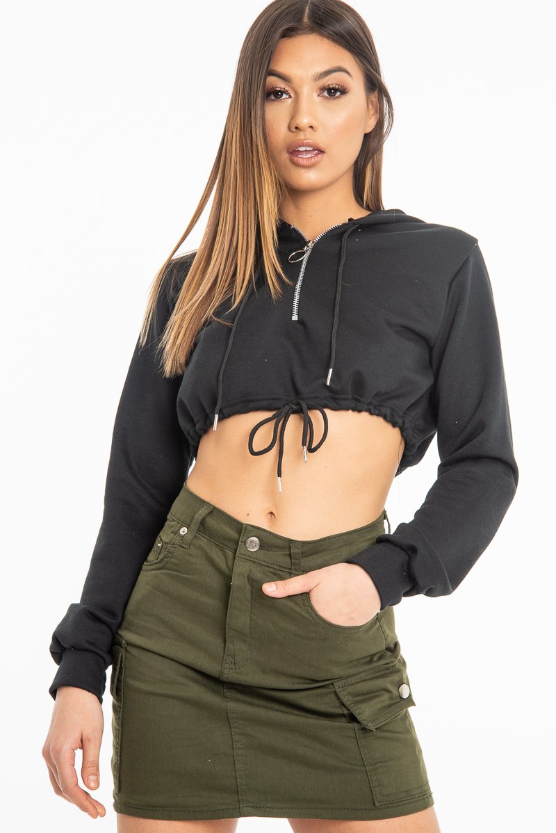 Khaki Woven Utility Pocket Mini Skirt - Alexa-Skirts