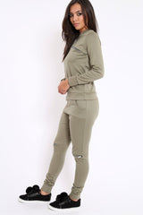 Khaki Zip Loungewear Set - Kelly-Loungewear