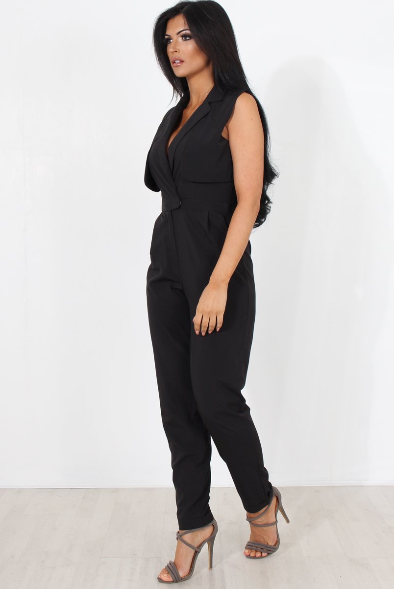 Khloe Black V Front Jumpsuit-Jumpsuits