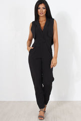 Khloe Black V Front Jumpsuit-Jumpsuits