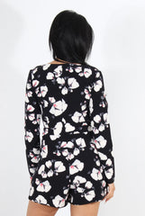 Khloe Blue Floral Long Sleeved Playsuit-Playsuits