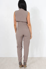 Khloe Grey V Front Jumpsuit-Jumpsuits