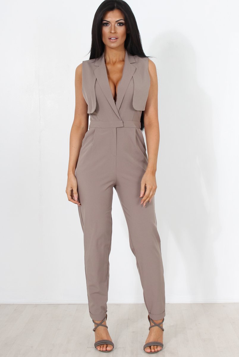 Khloe Grey V Front Jumpsuit-Jumpsuits