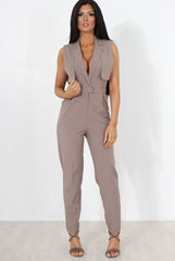 Khloe Grey V Front Jumpsuit-Jumpsuits
