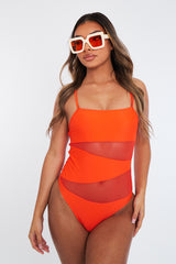 Orange Mesh Panel Swimsuit - Kaelan