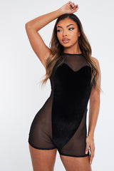 Black Velvet Mesh Playsuit - Jolie