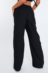 Black High Waist Pocket Cargo Trousers - Raine