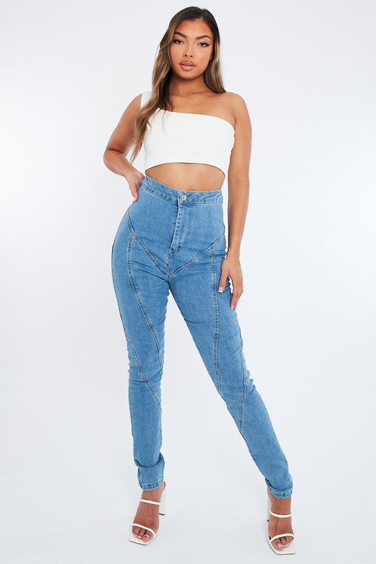 Mid Blue Contour Seam Skinny Jeans - Emma