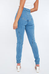 Mid Blue Contour Seam Skinny Jeans - Emma