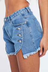 Blue Denim Raw Hem Flowy Shorts - Heidi