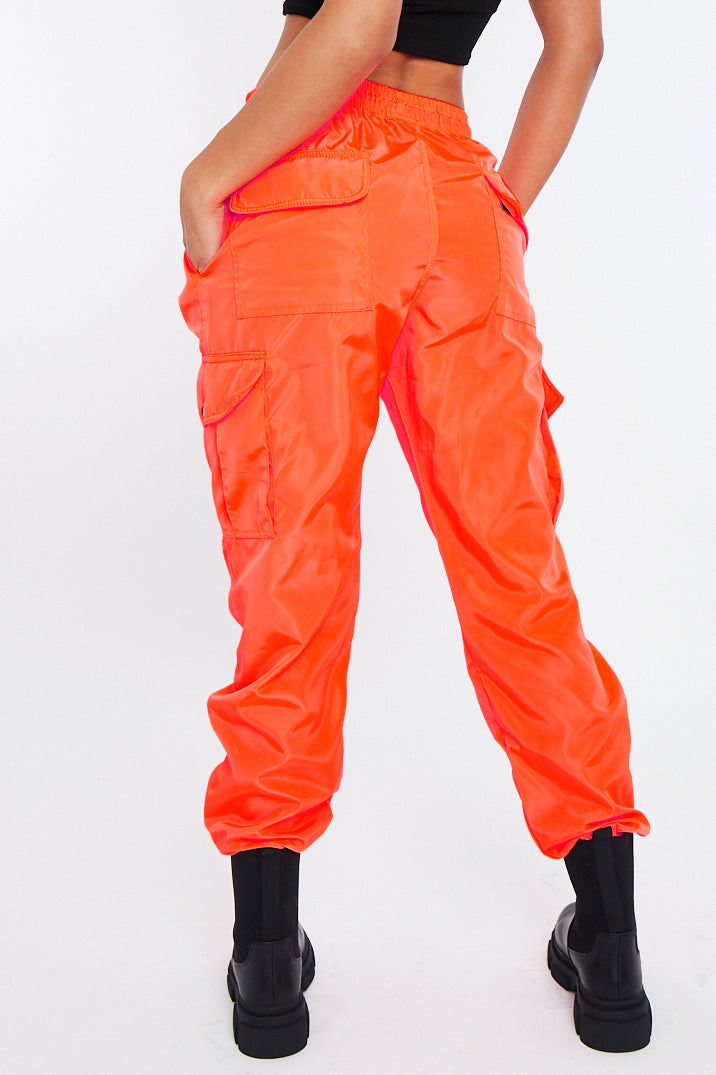 Neon Orange Hem Shell Cargo Joggers - Iris