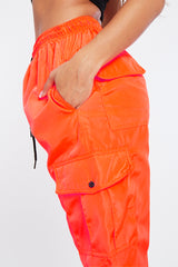 Neon Orange Hem Shell Cargo Joggers - Iris