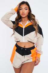 Stone Orange Shell Hooded Jacket & Shorts - Jettie