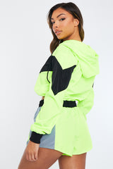 Lime Green Shell Hooded Jacket & Shorts - Jettie