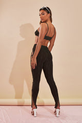 Black Mesh Halter Neck Crop Top & Cut Out Leggings - Fara