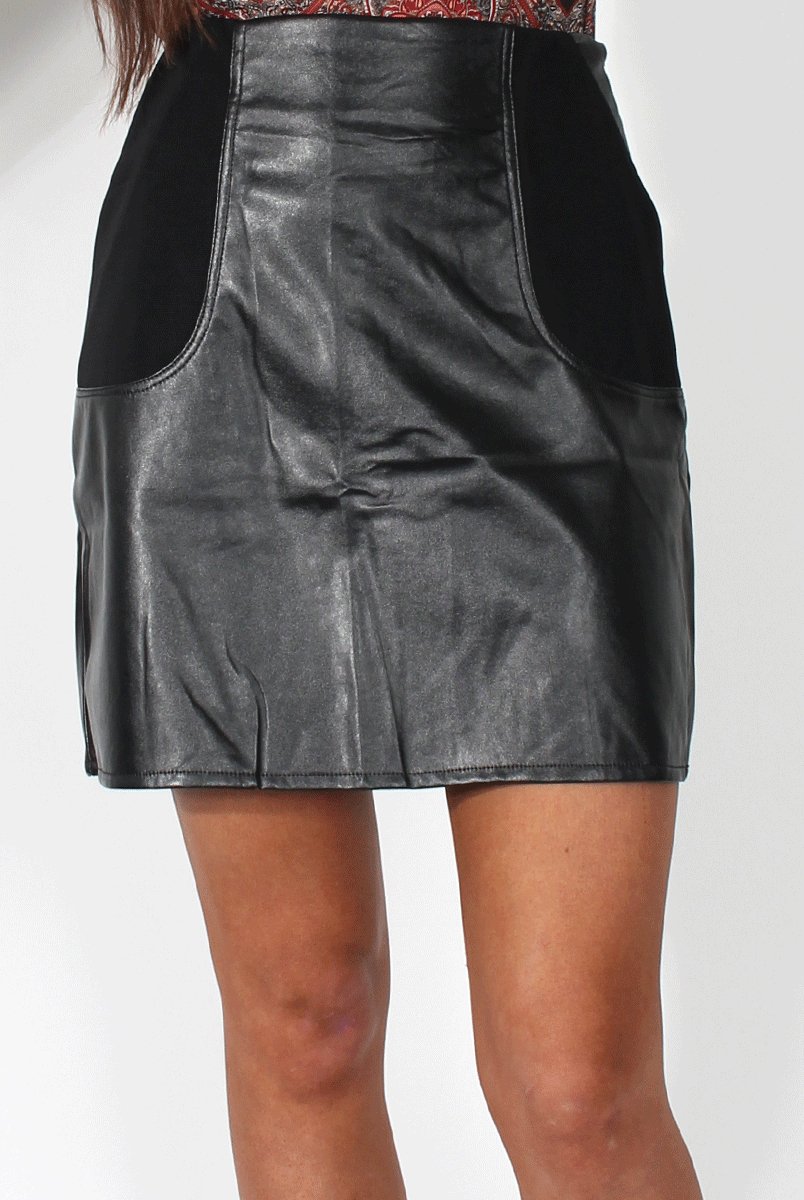 Kim Black PU A Line Skirt-Skirts